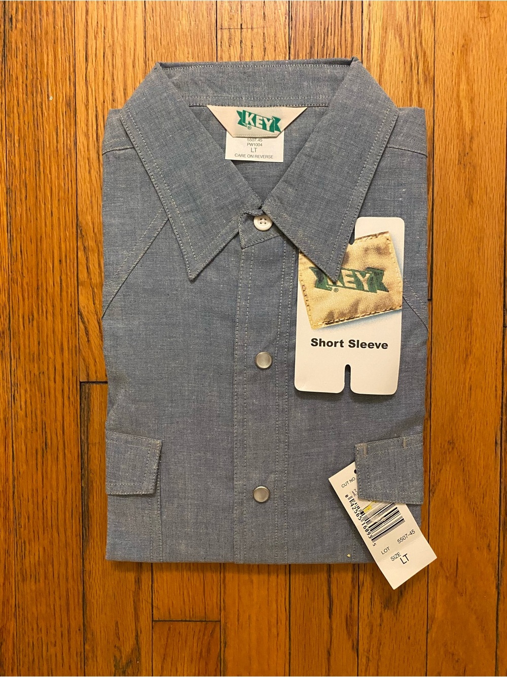 NWT Key Vintage Deadstock Chambray Snap Shirt Large Tall 60/40 LT Americana